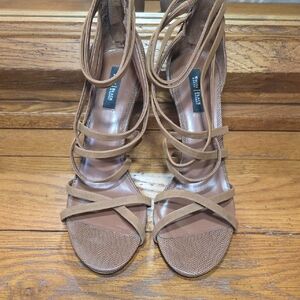 White House Black Market Tan Avianna Strappy Heels